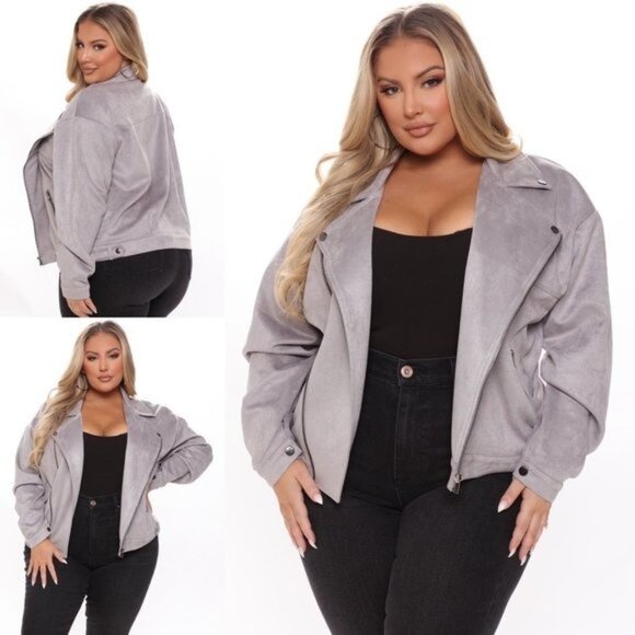Fashion Nova Jackets & Blazers - Fashion Nova Women's Nothing's Impossible Faux Suede Moto Jacket Size 1X Grey